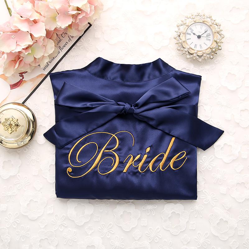 Short satin embroidered Bride and Bridesmaid bathrobe.