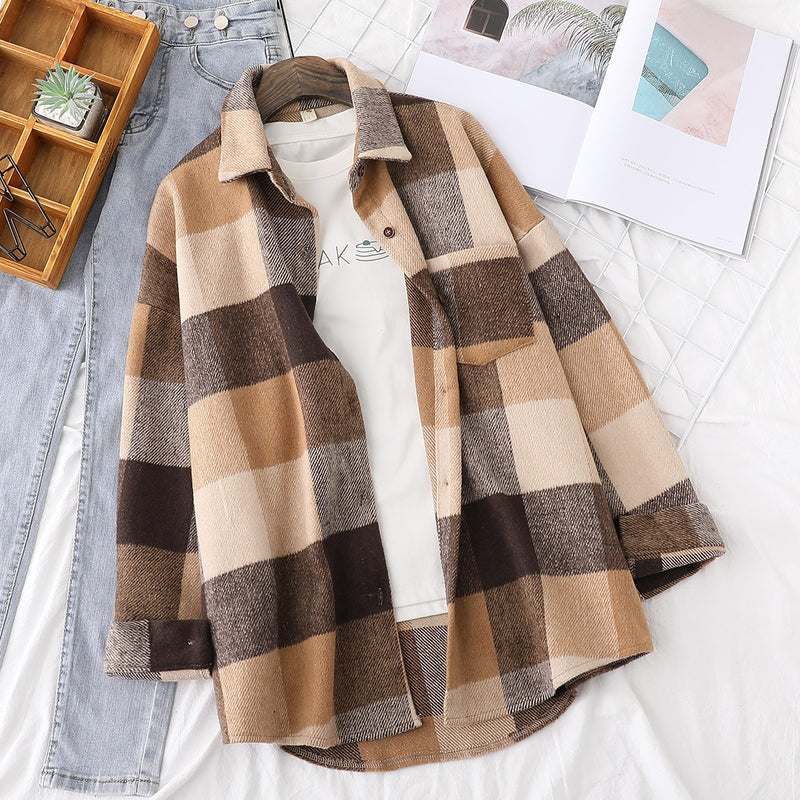 Women's Woolen Plaid Long sleeve Shirts.