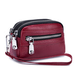Women's Genuine Leather  Double Zipper Purse