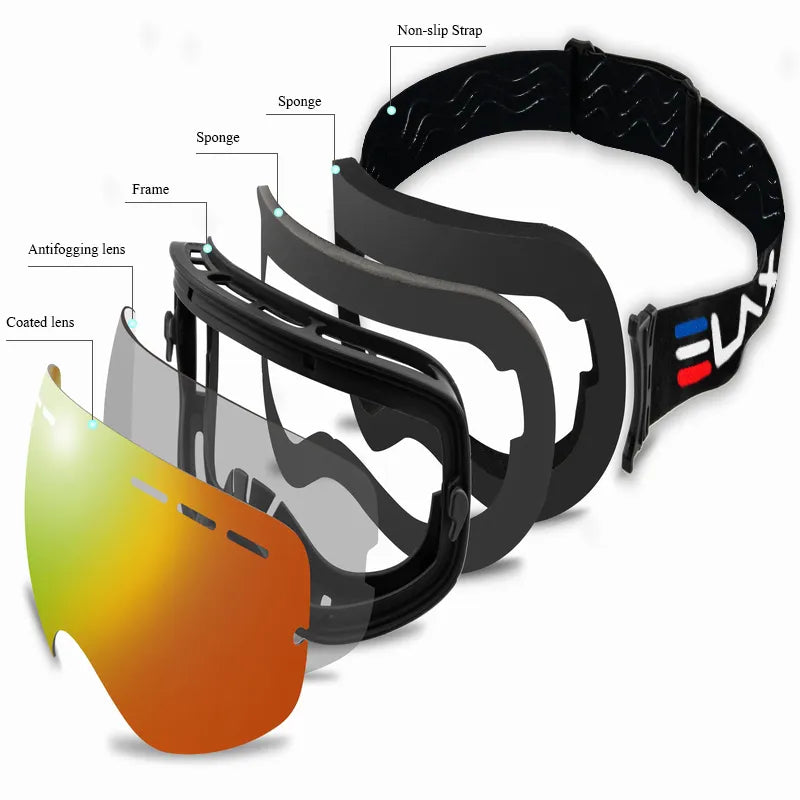 ELAX  Double Layers, Anti-Fog Ski Goggles For Snowboard And Skiing