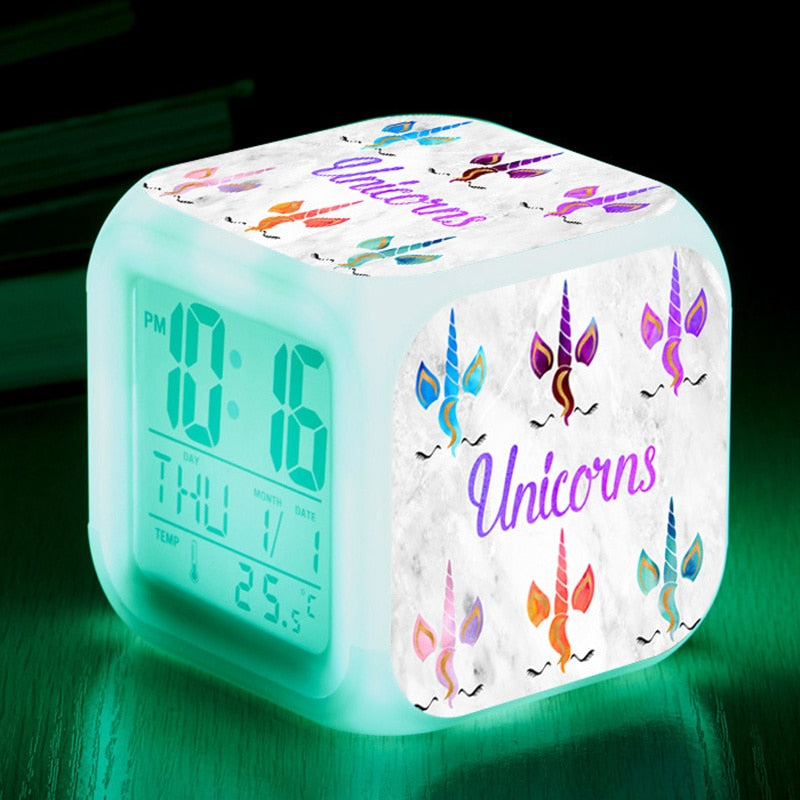 LED digital unicorn alarm clock and light.