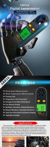 Hand held LCD backlight digital Anemometer 0-30m/s Air Wind Speed and temperature tester.