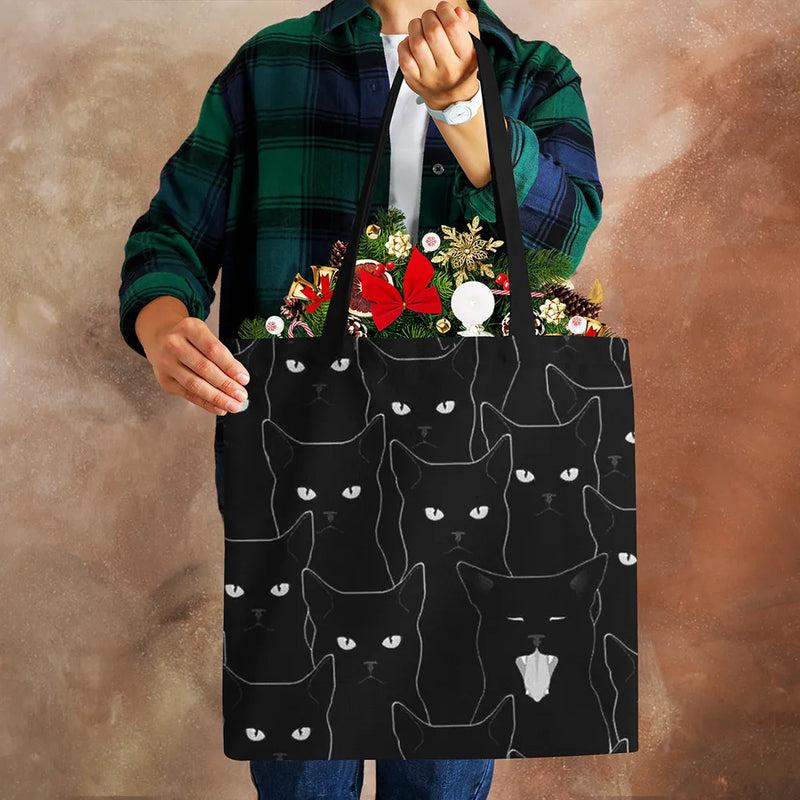 Linen Cat Printed Tote Bags.