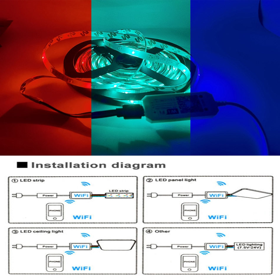 Smartphone Control Mini RGB RGBW WiFi Controller DC12V-24V For Led Multicolor Strip Panel Light.