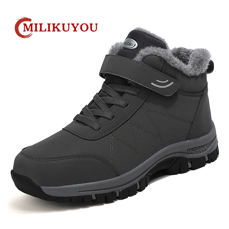 Unisex Lace-up Outdoor Warm Leather Hiking Boots.