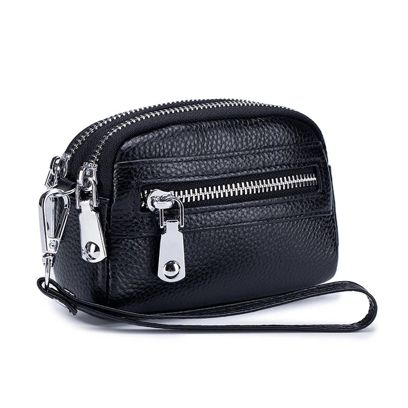 Women's Genuine Leather  Double Zipper Purse