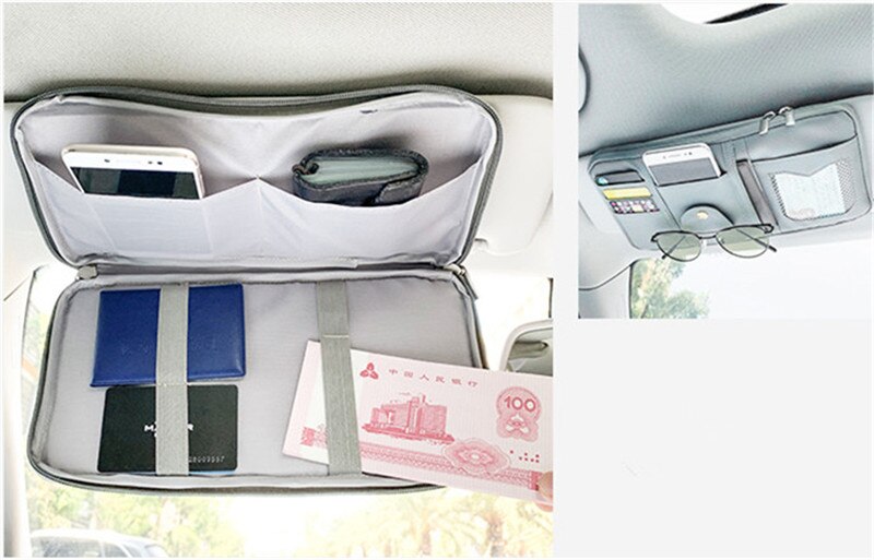 Sun Visor Organizer Storage Holder for sunglasses, cards and phone.