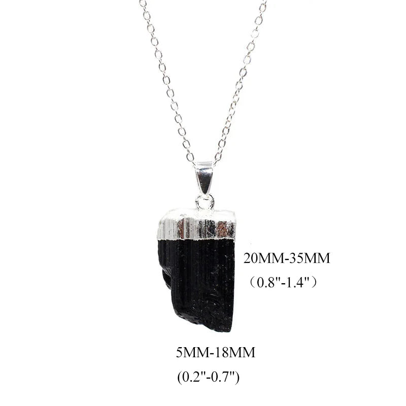 Natural Black Cylindrical Tourmaline Stone Energy Pendant