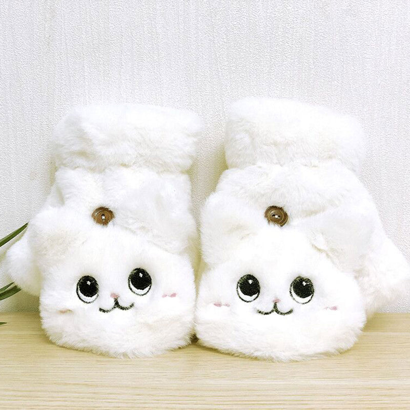 Winter Faux Fur Plush Warm Half Finger Mittens/Gloves.