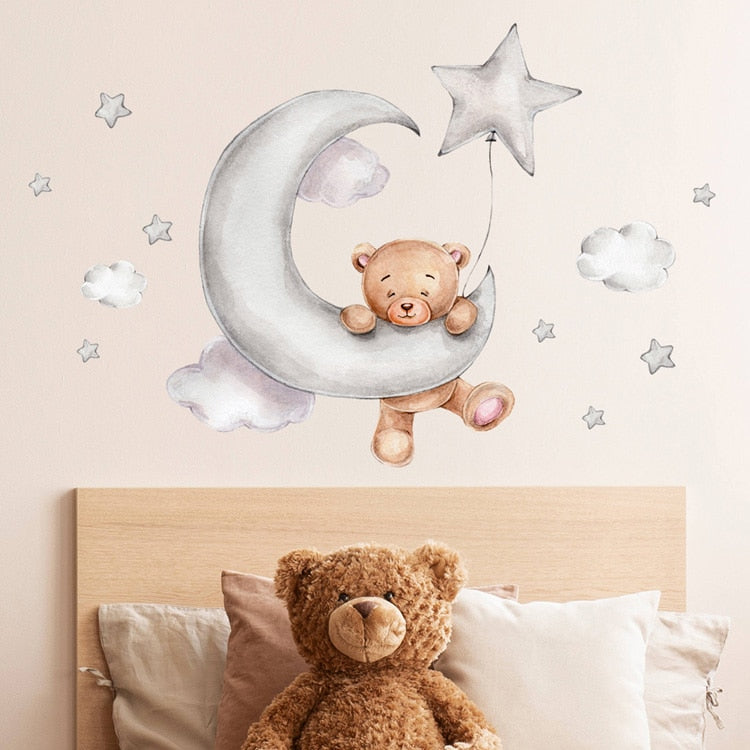 Wall Stickers For Your Nursery Of Bears, Clouds, Stars and Moon.