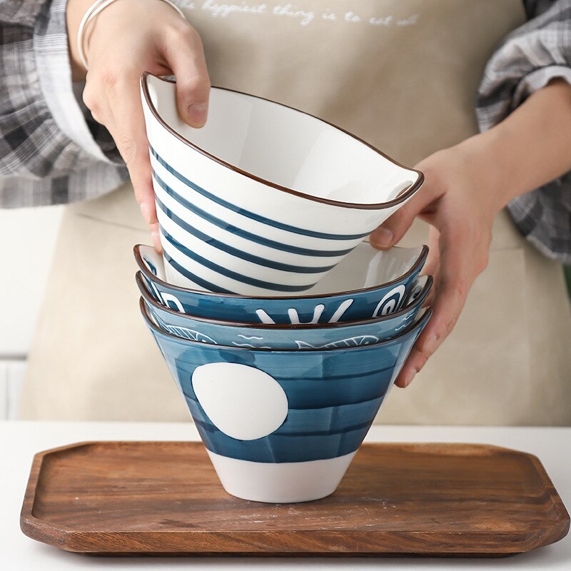 Ceramic Hand painted Japanese Style Noodle Bowl.