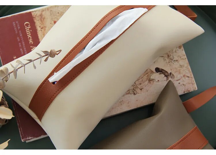 Leather Pu Tissue Bag With Strap For Easy Access In Your Car.