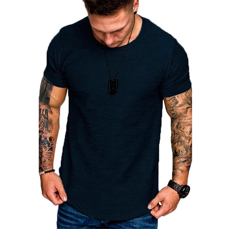 Men's Short Sleeve Longline Curved Hem T Shirt With Plus Sizes M-3XL