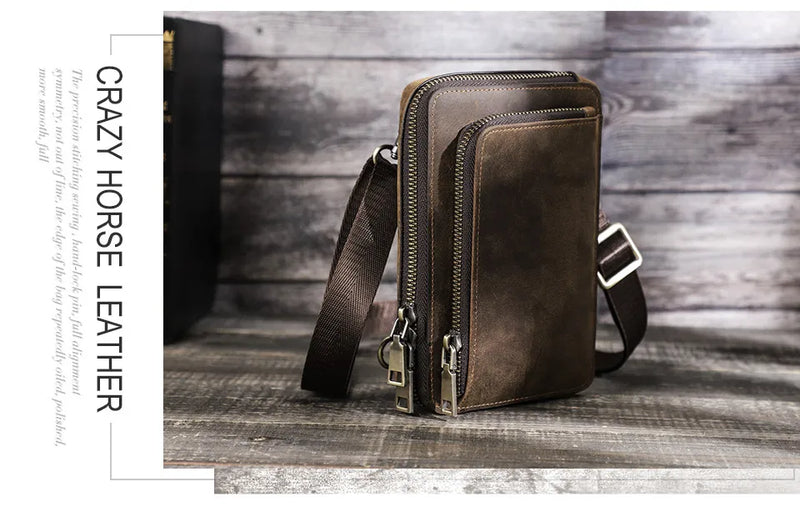 2023 Men's Leather Crossbody Bag With Mobile Phone Pouch.