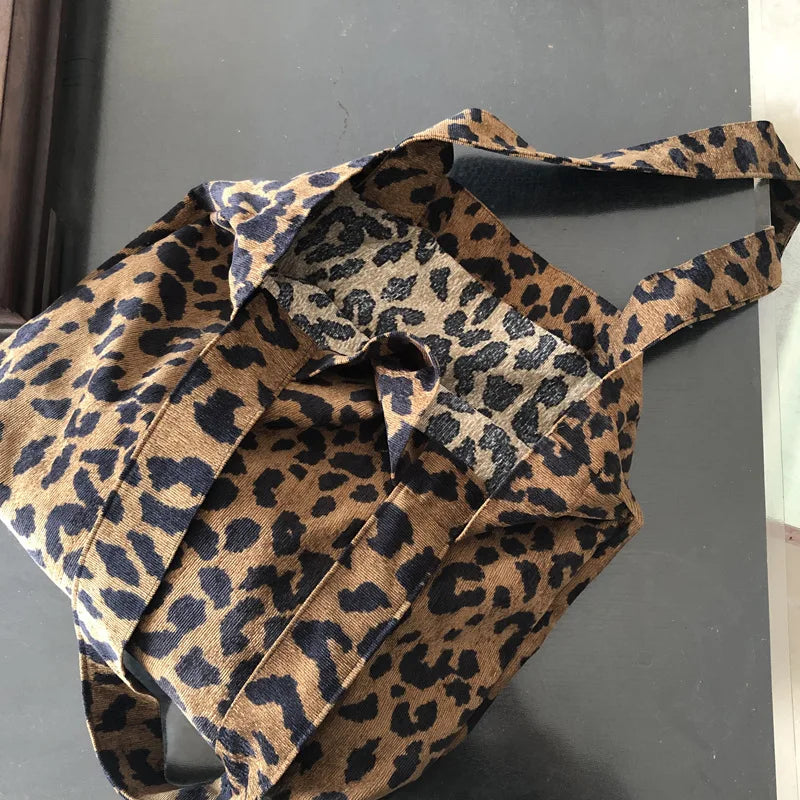 Corduroy Cotton Large Shoulder Shopping Totes