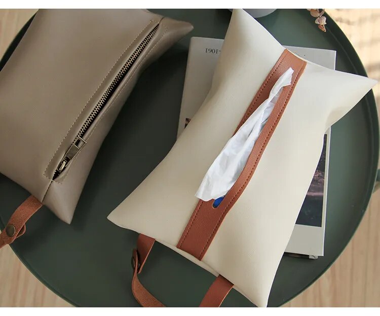 Leather Pu Tissue Bag With Strap For Easy Access In Your Car.