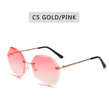 Women's rimless Gradient designer sunglasses.