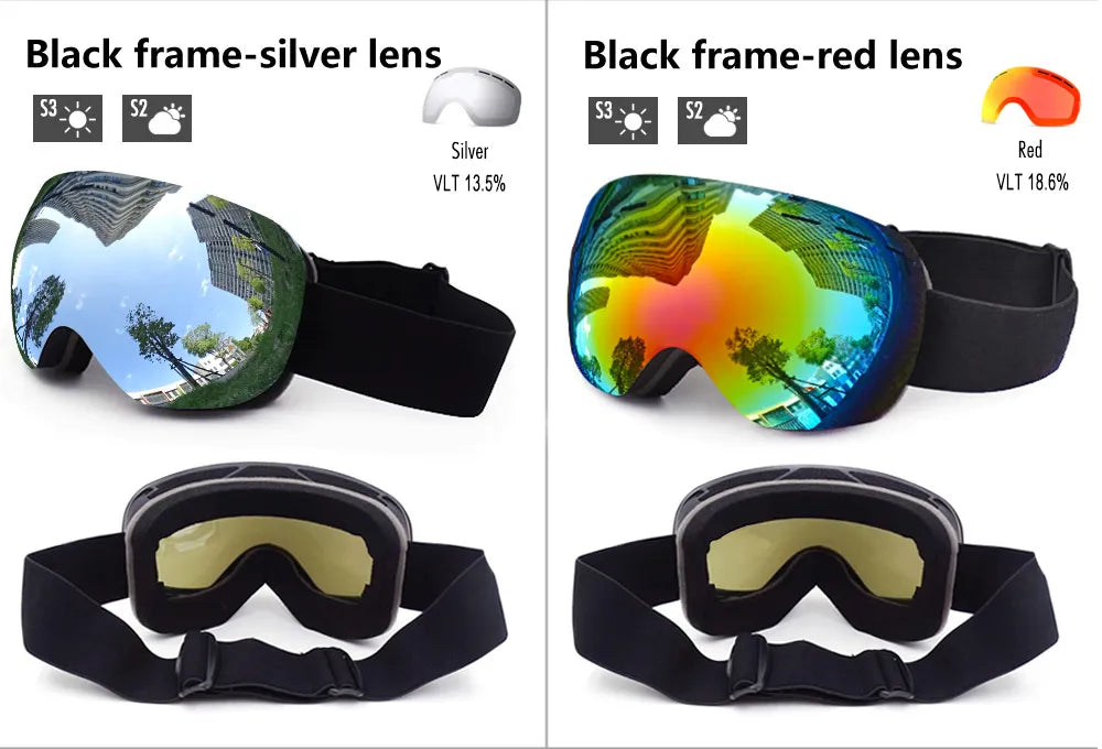 Double Layer, Anti-Fog UV400 Ski Goggles with Case.