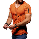 Men's  Short-Sleeved Zipper Casual Cotton V-neck T-shirt