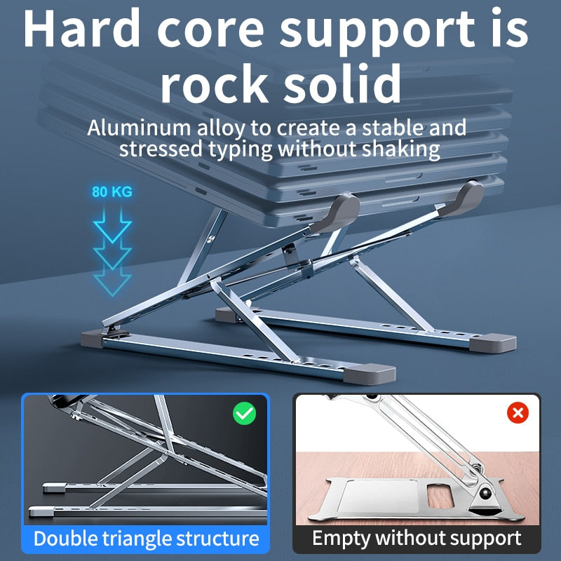 Adjustable Stand For All Notebook Computers. Silicone Anti slip Pads, Foldable With Height Adjustment.