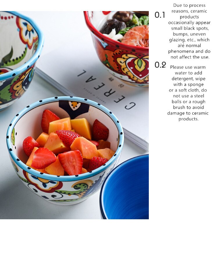 Bohemian Hand-Painted Ceramic bowls great for breakfast cereal, Salad, and soup.