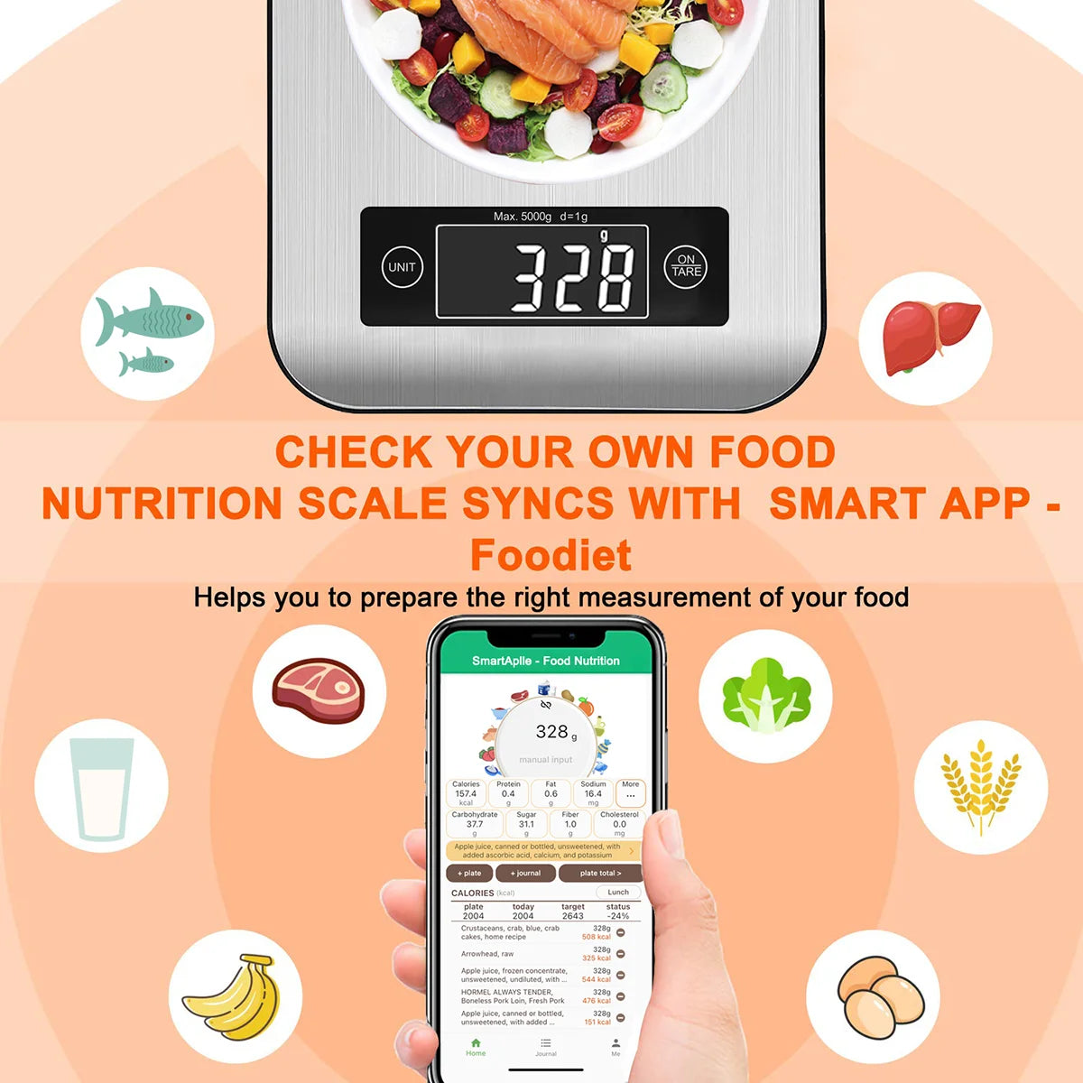 Ataller 5kg Stainless Steel Electronic Digital Bluetooth/Nutrition APP Food Scale