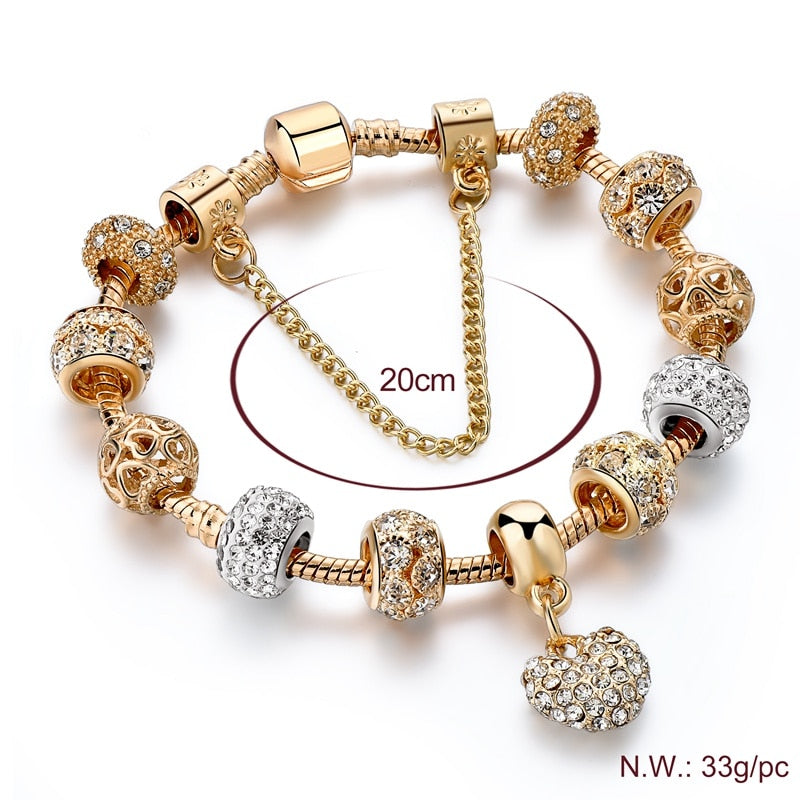 YADA gold heart crystal charm bracelet.BT200176