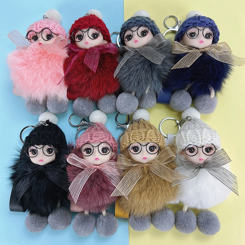 Pompom Cute Fluffy Plush Doll Keychains.