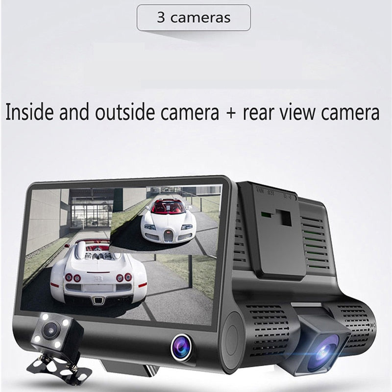 Car DVR 3 Cameras Full HD 1080P Dual Lens. 4.0 inch LCD Screen with 170 Degree Rear view.