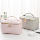 PURDORED 1 Pc  women's  Leather cosmetic Bag.  Leather Waterproof  Zipper Make Up organizer.