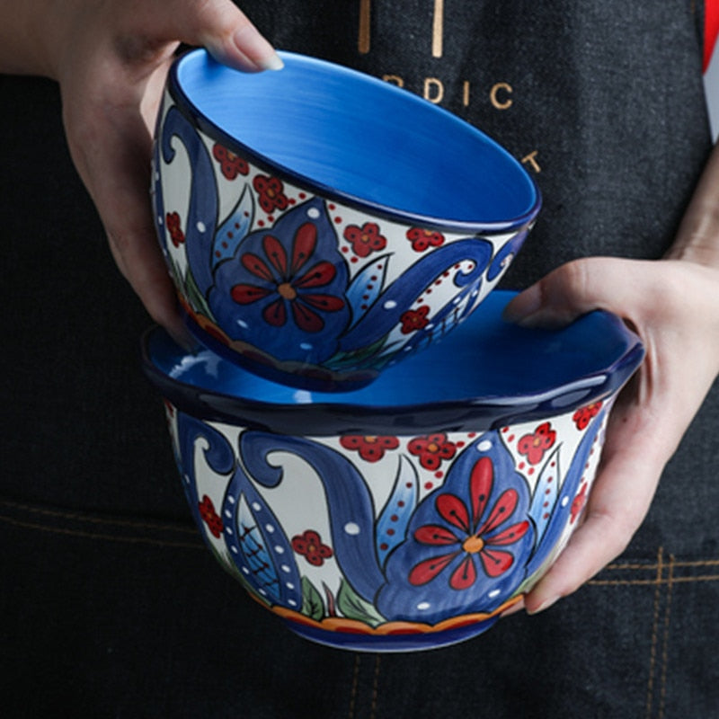 Bohemian Hand-Painted Ceramic bowls great for breakfast cereal, Salad, and soup.