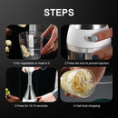 Stainless Steel manual food processor, chops garlic, onions, fruit and vegetables.