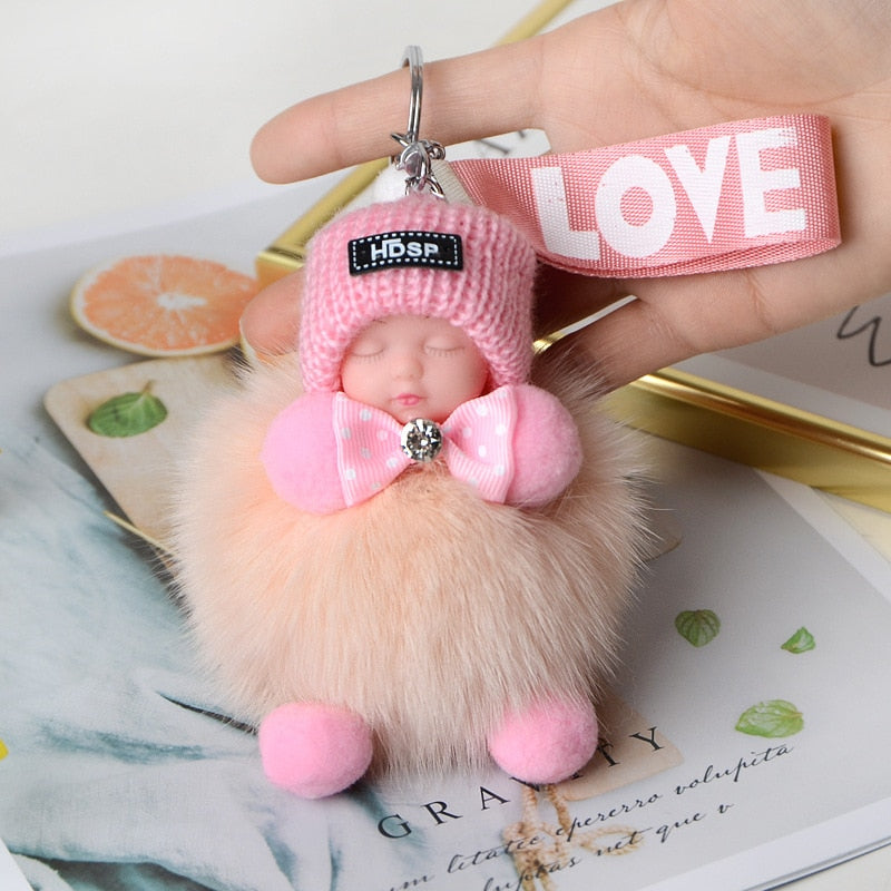 Pompom Cute Fluffy Plush Doll Keychains.