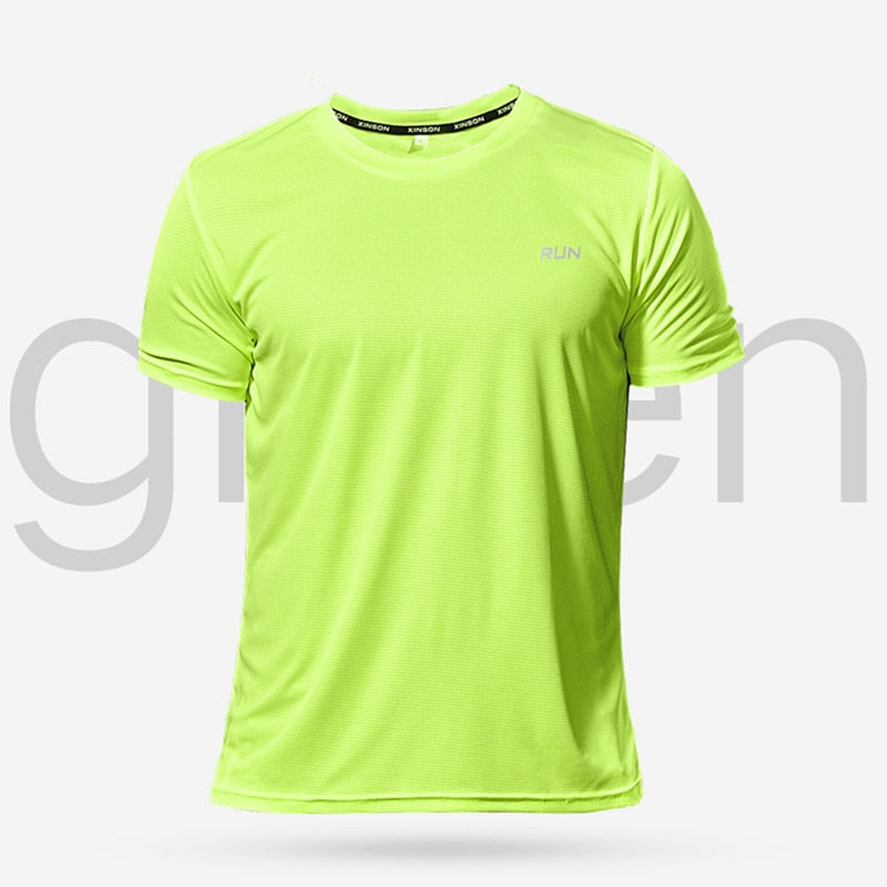 Men's multicolor short sleeve gym shirts. Quick drying, breathable sportswear