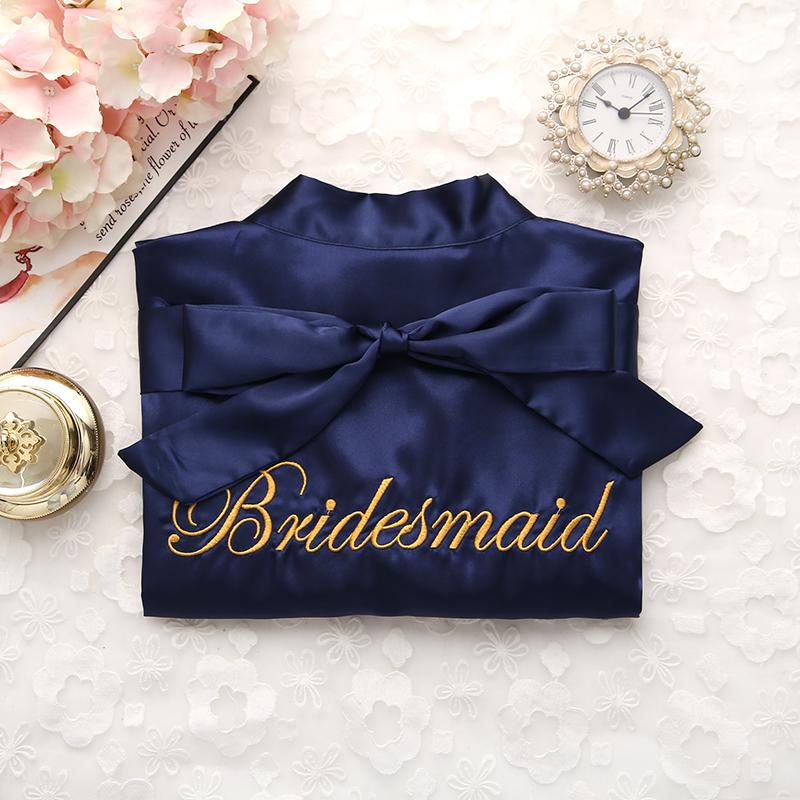 Short satin embroidered Bride and Bridesmaid bathrobe.
