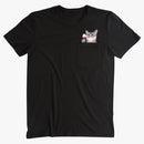 CLOOCL Men's and Women's vCotton Black T-shirt With Cat And Wine Pocket.