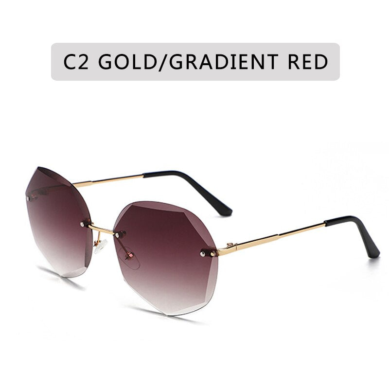 Women's rimless Gradient designer sunglasses.