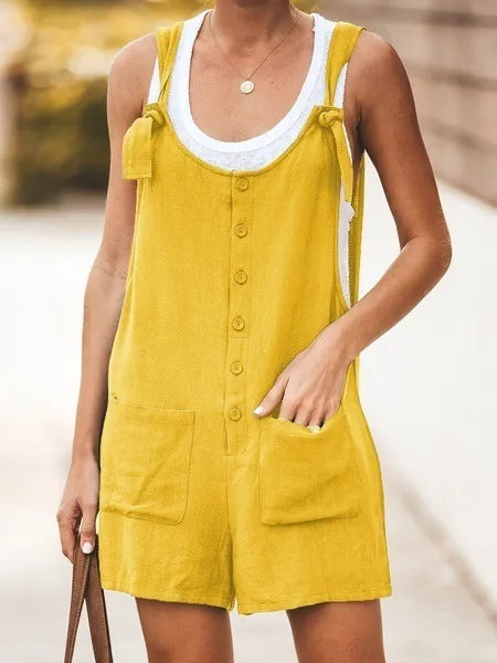 Women's Sleeveless Cotton and linen Overall Romper With Wide Legs.  e
