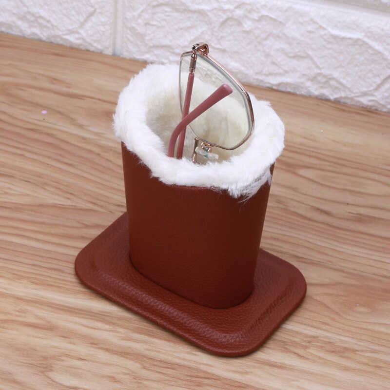 Leather Eyeglass Holder/Stand With Soft Plush Lining.