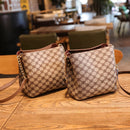 Plaid Mahjong Leather Shoulder Bag With Crossbody Sling Chain Strap.