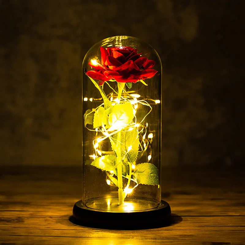 Christmas Or Valentines LED Foil Flower With Fairy String Lights In Enclosed Dome