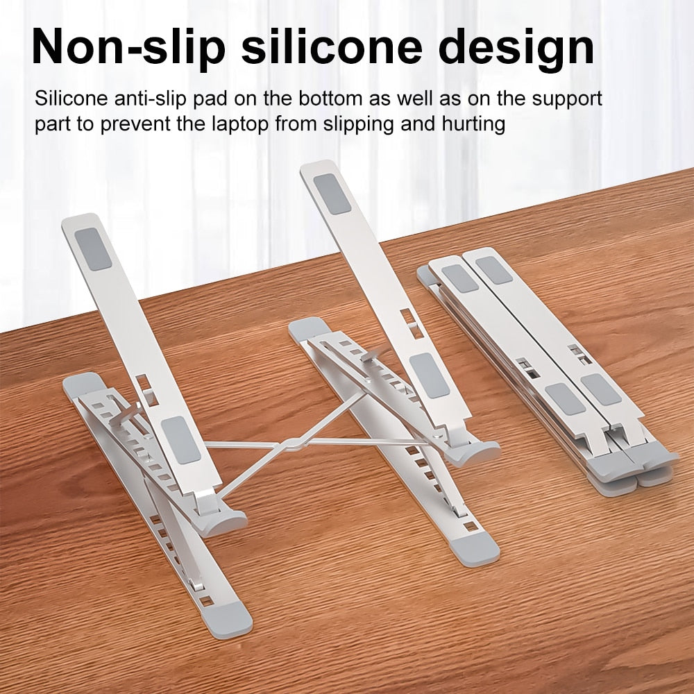 Adjustable Stand For All Notebook Computers. Silicone Anti slip Pads, Foldable With Height Adjustment.