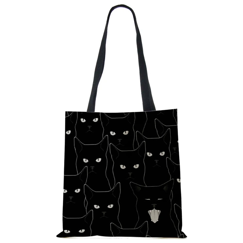 Linen Cat Printed Tote Bags.