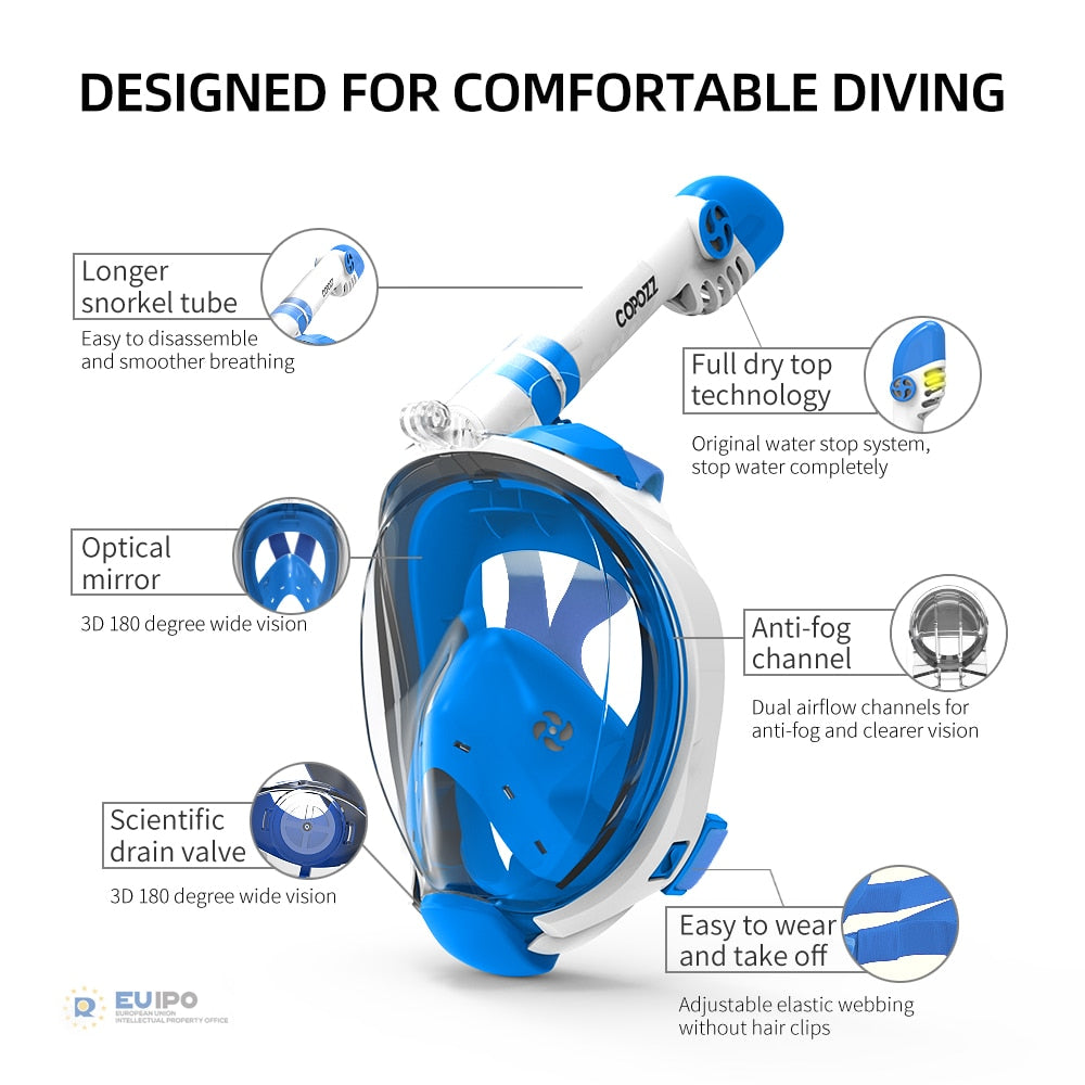 Full Face Scuba Diving Mask for adult/youth,  Anti Fog Goggles with Camera Mount.