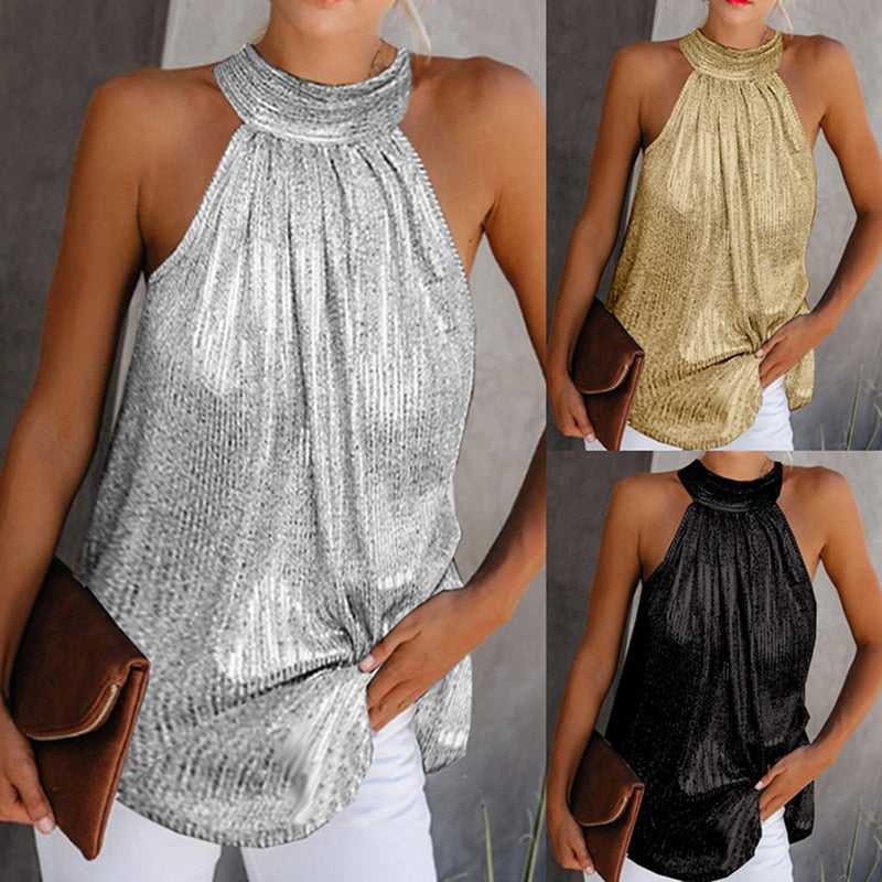 Women's Sleeveless Halter Neck Tank Tops.