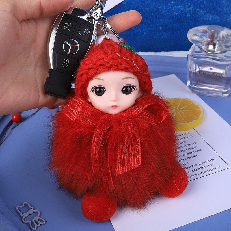 Pompom Cute Fluffy Plush Doll Keychains.