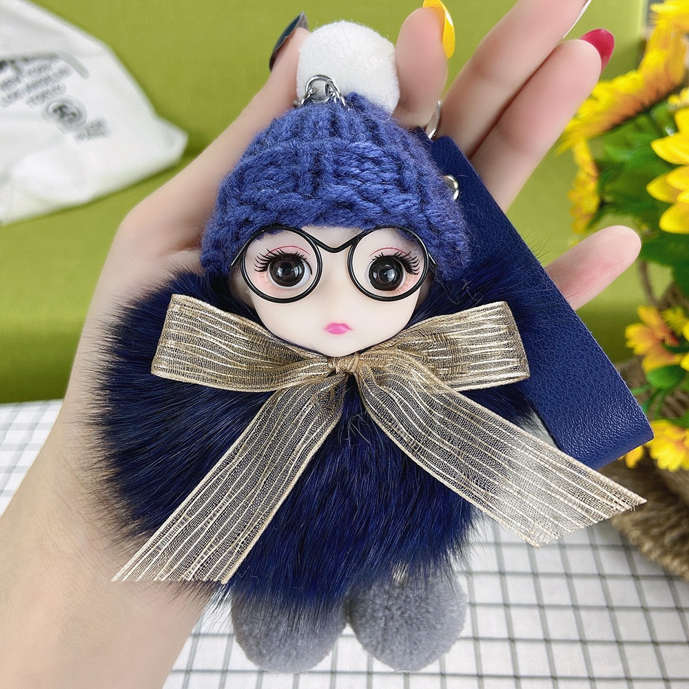 Pompom Cute Fluffy Plush Doll Keychains.