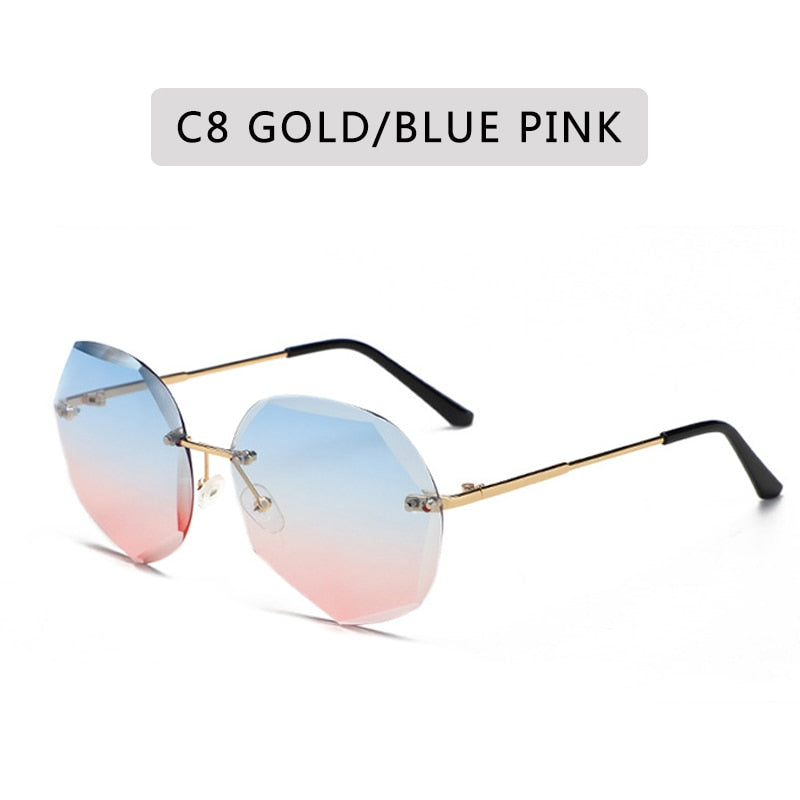 Women's rimless Gradient designer sunglasses.