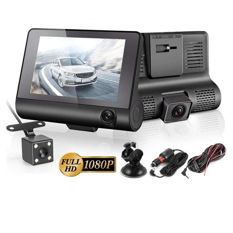 Car DVR 3 Cameras Full HD 1080P Dual Lens. 4.0 inch LCD Screen with 170 Degree Rear view.