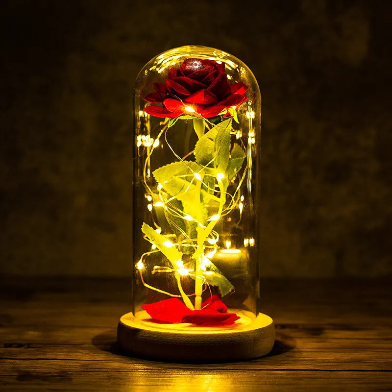 Christmas Or Valentines LED Foil Flower With Fairy String Lights In Enclosed Dome